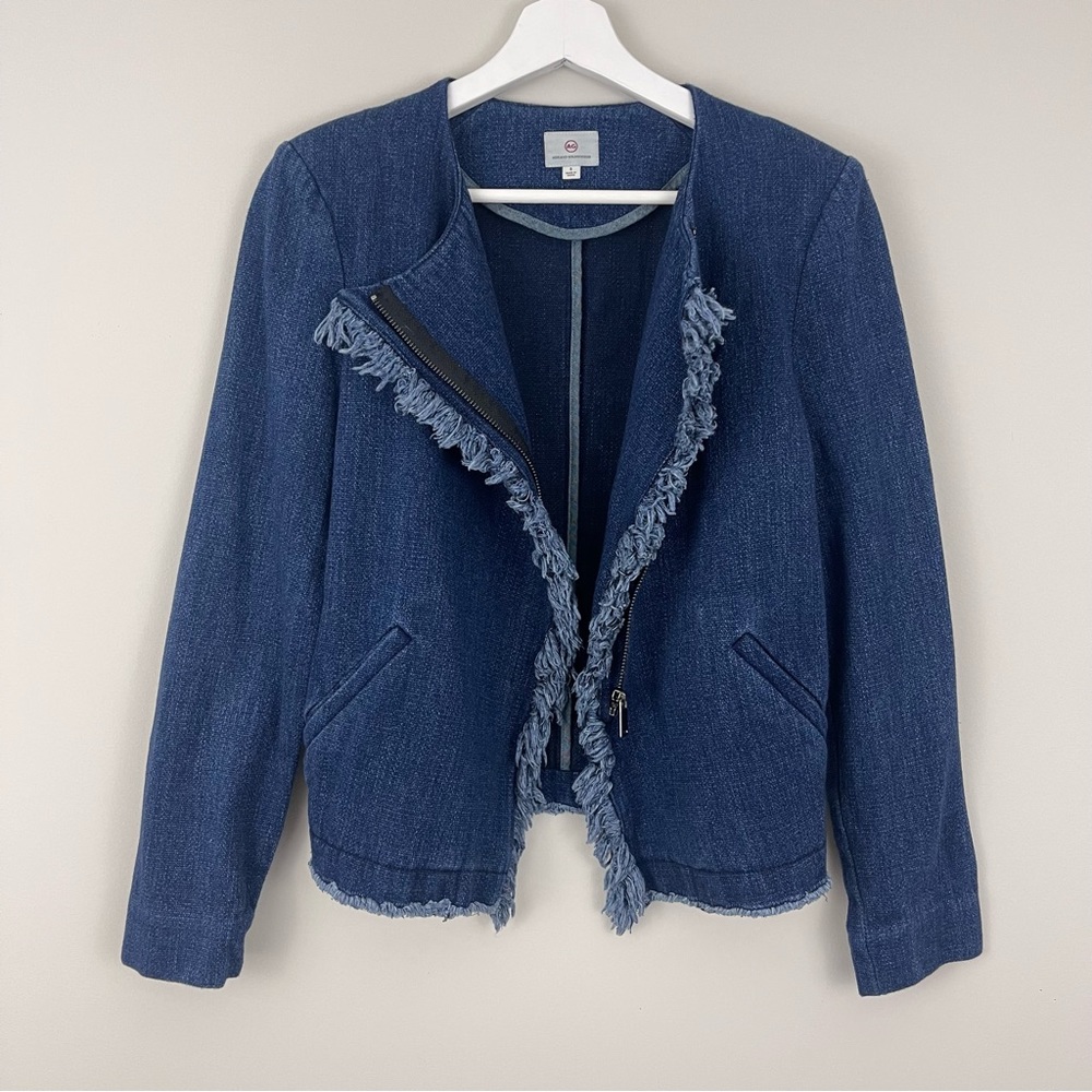 AG Delia Frayed Denim Jacket Anchor Blue